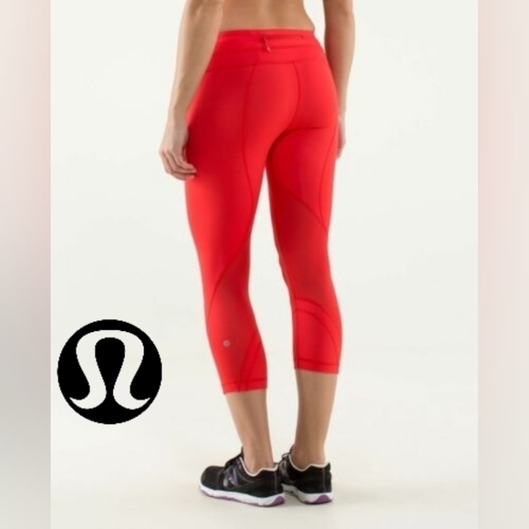 Lululemon Run Inspire Crop II Pizzaz Orange 22" Inseam Sz Sml Tights - Picture 1 of 11